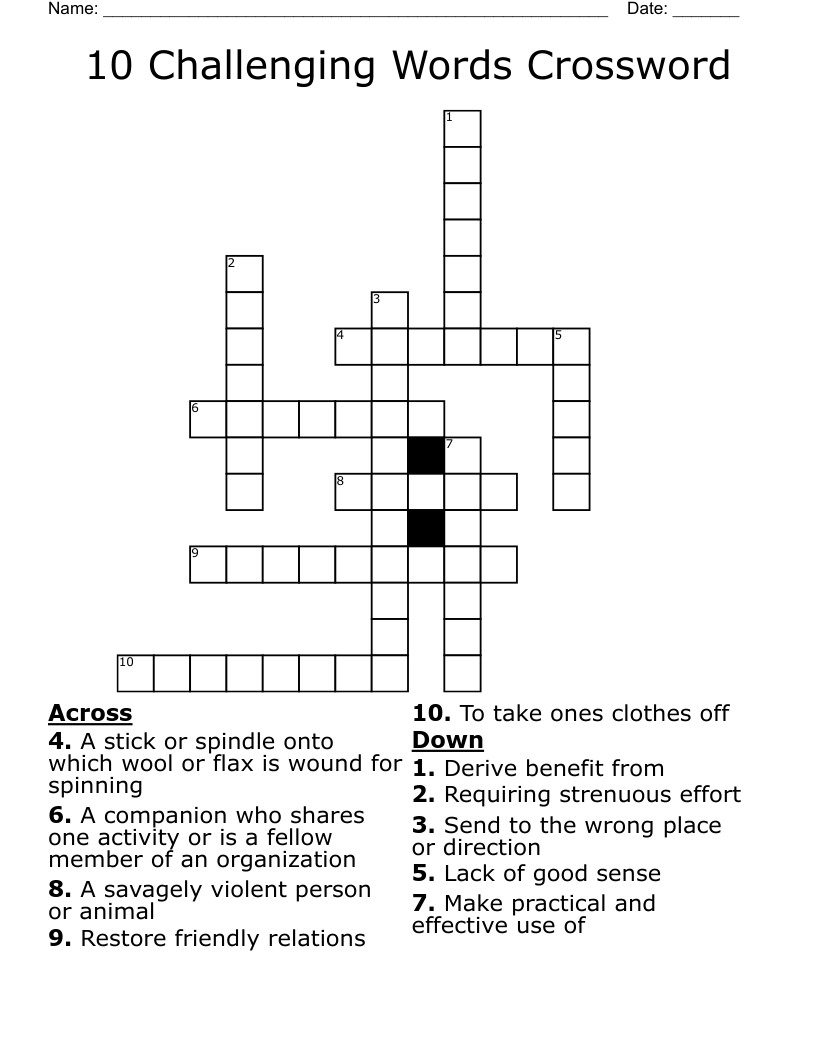 10 Challenging Words Crossword