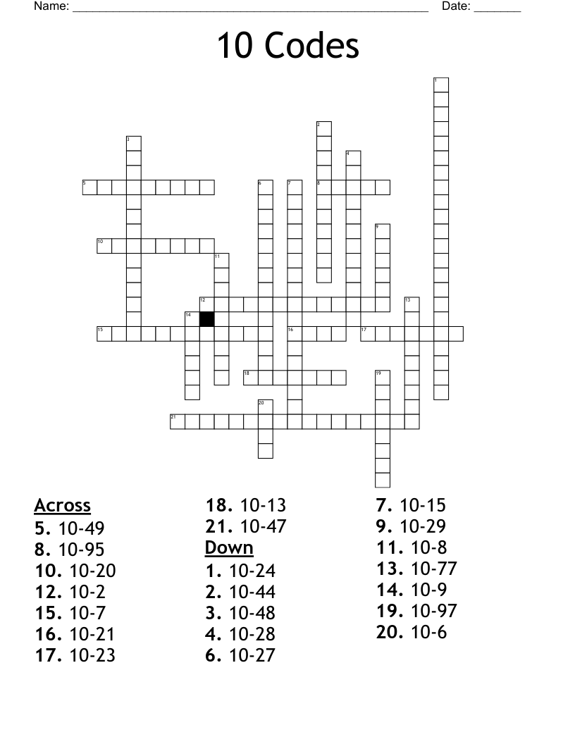 10 Codes Crossword
