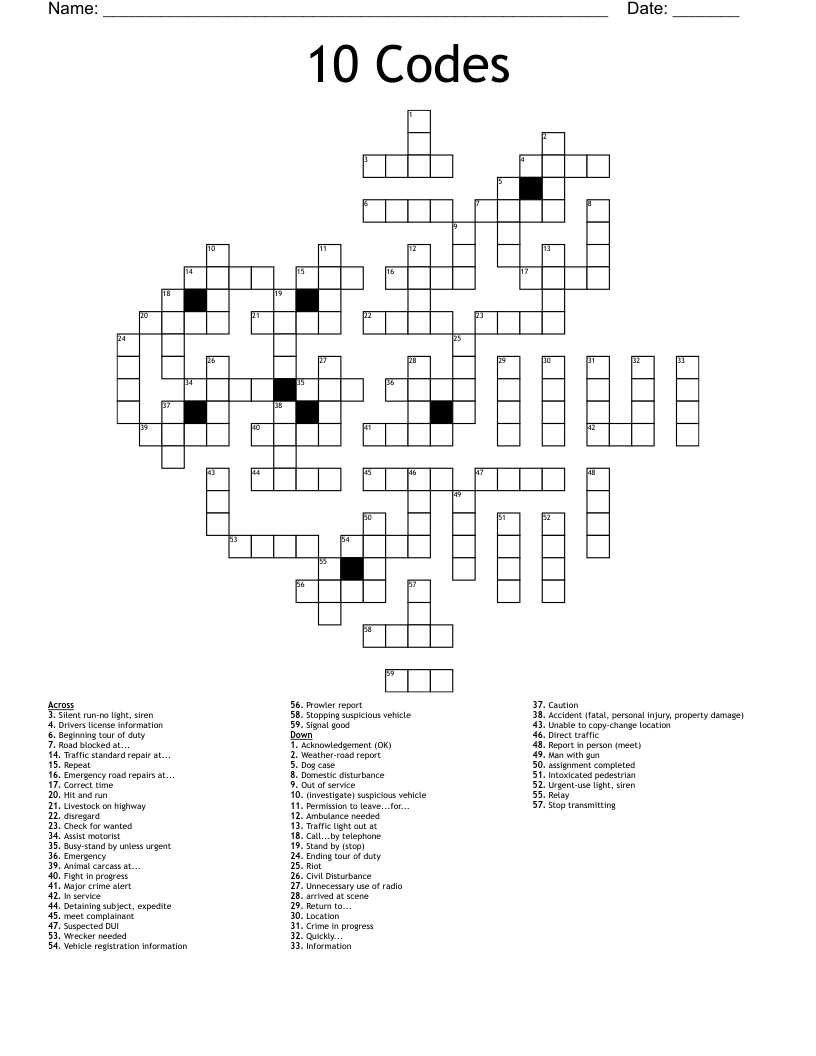 10 Codes Crossword