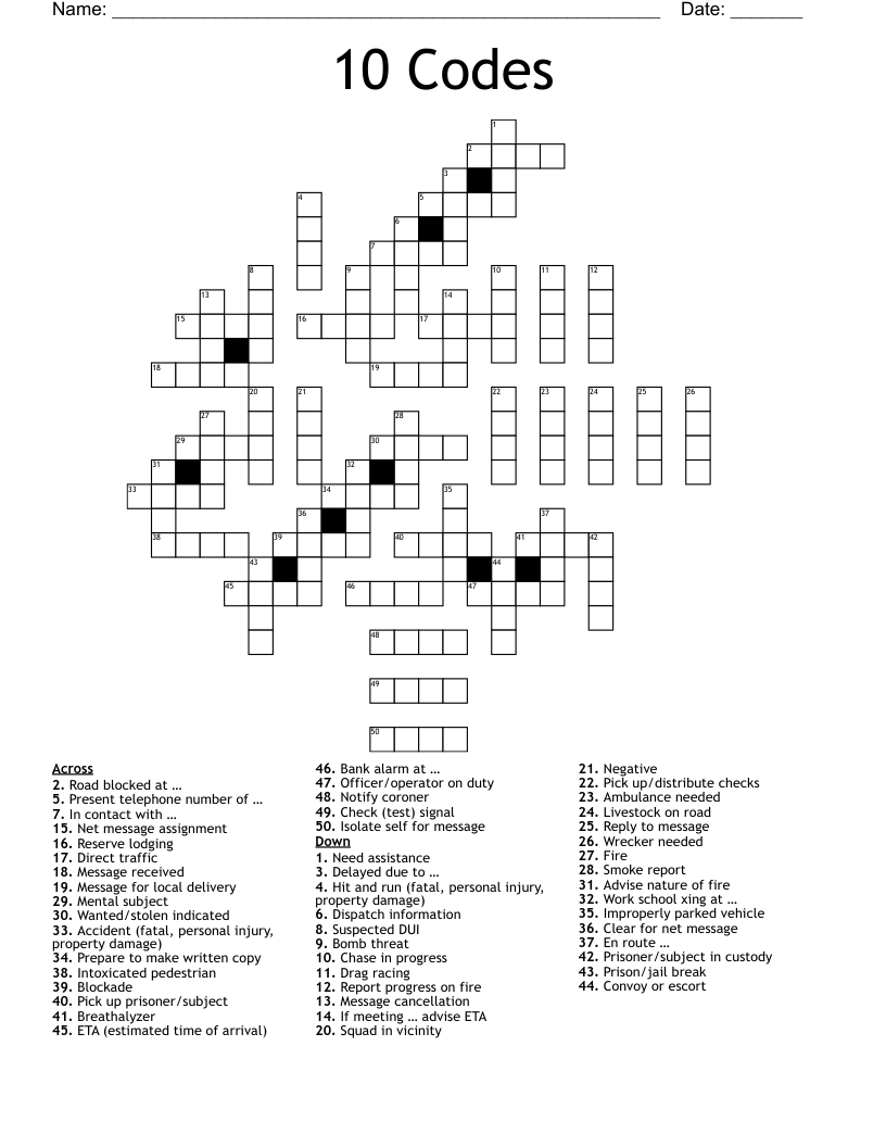 10 Codes Crossword