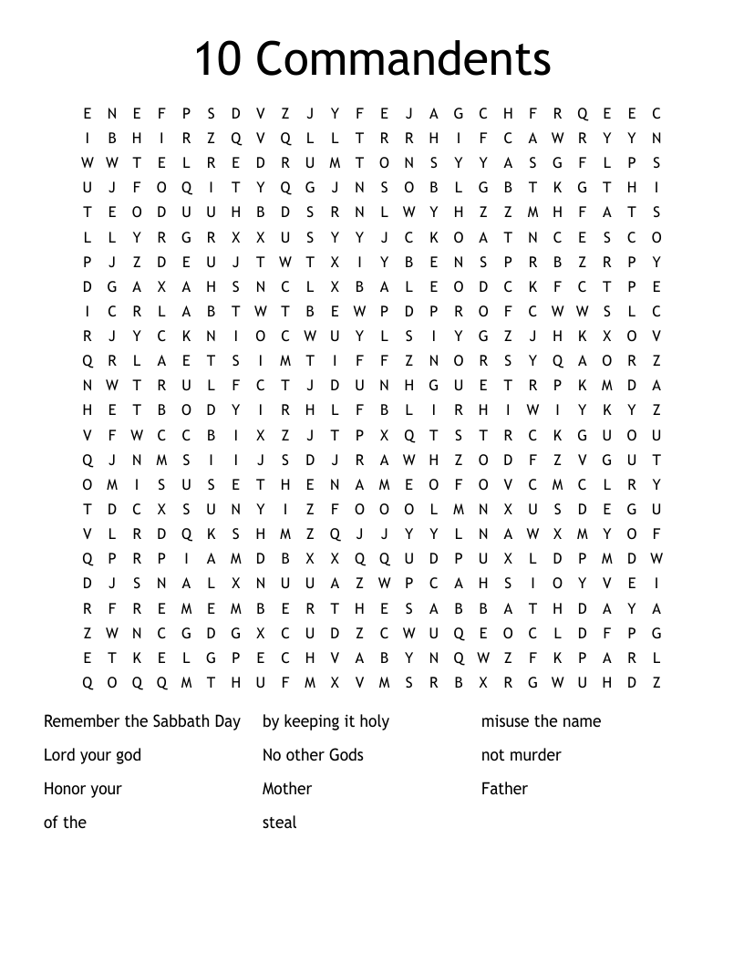 10 Commandents Word Search