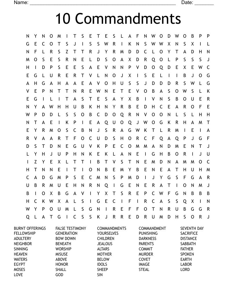 10 Commandments Word Search