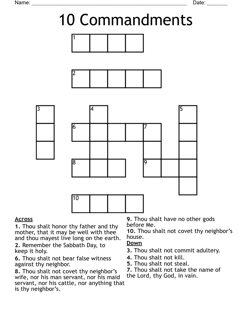 10 Commandments Crossword