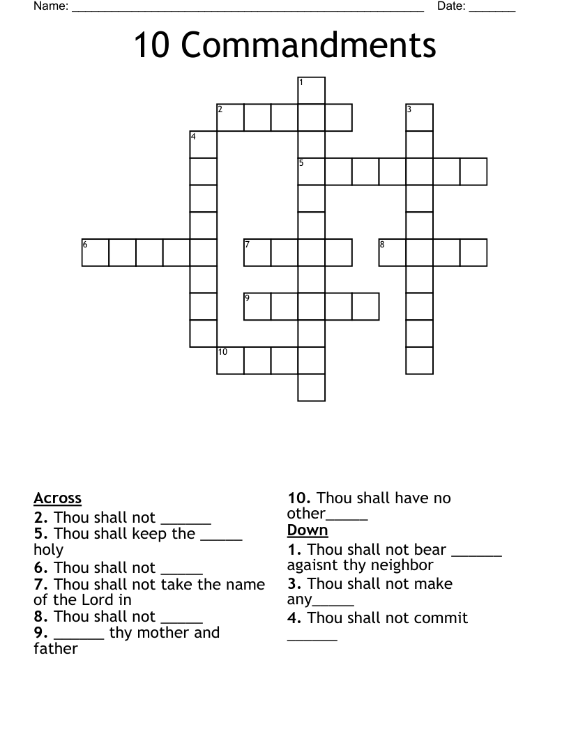 10 Commandments Crossword