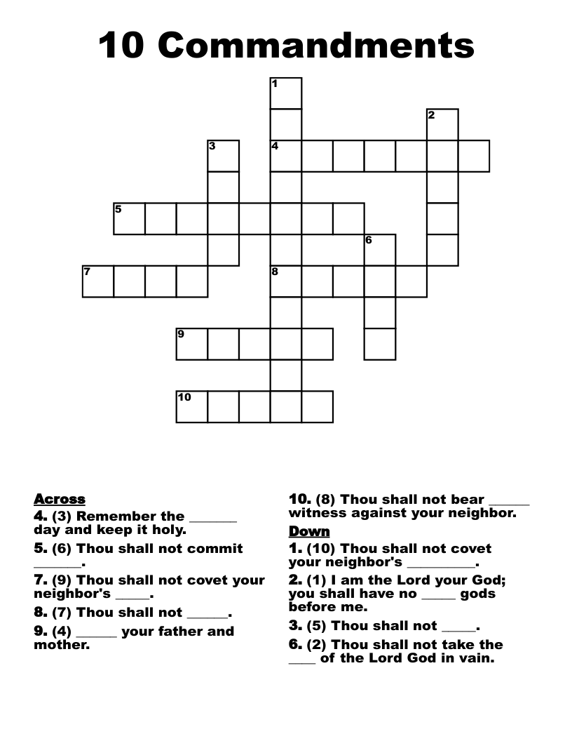 10 Commandments Crossword