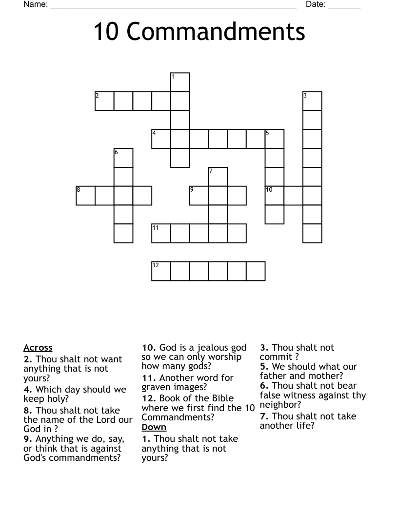 10 Commandments Crossword