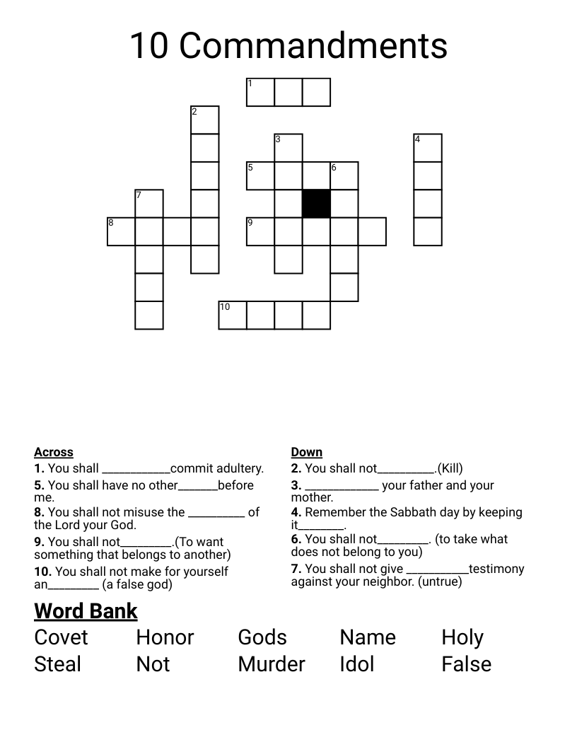 10 Commandments Crossword