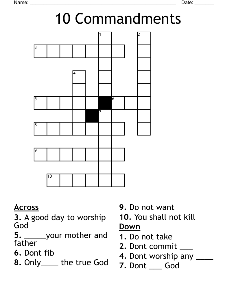 10 Commandments Crossword