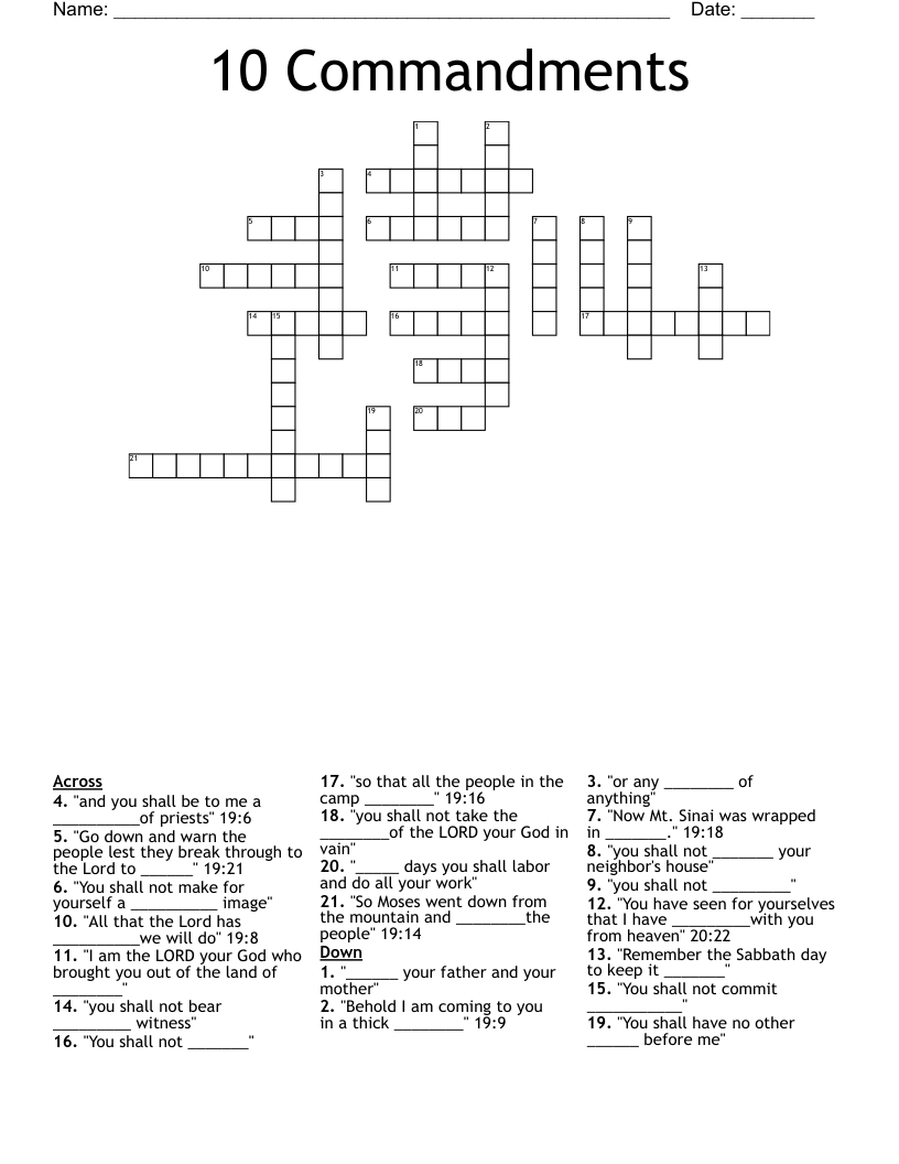 10 Commandments Crossword
