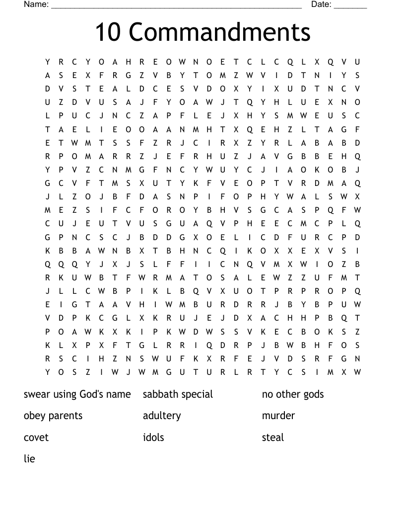 10 Commandments Word Search