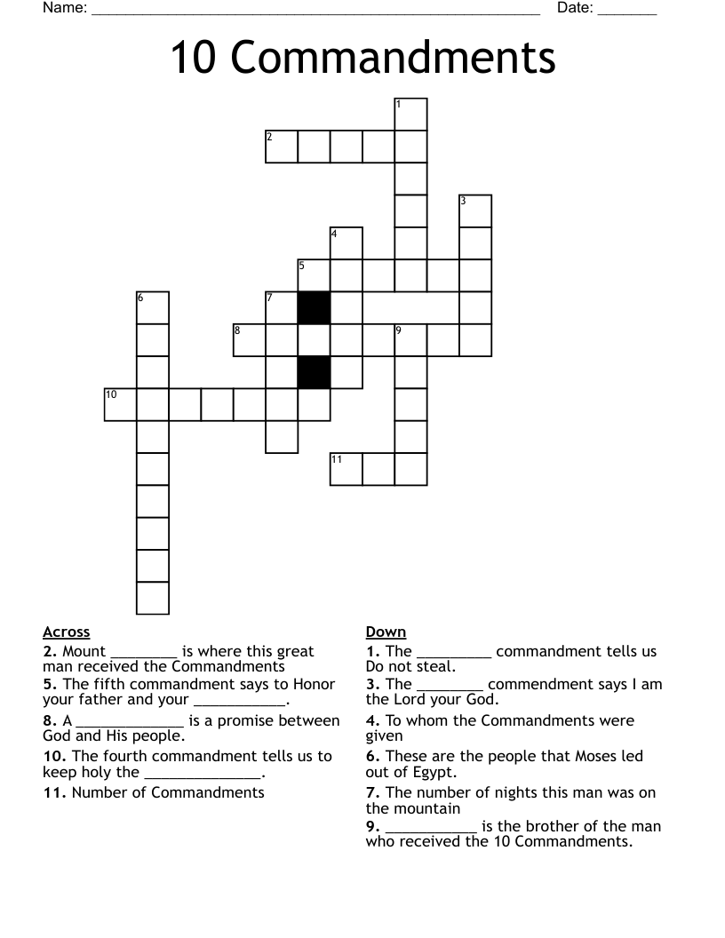 10 Commandments Crossword