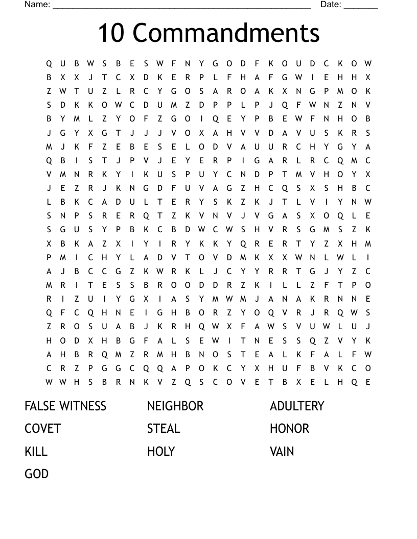 10 Commandments Word Search