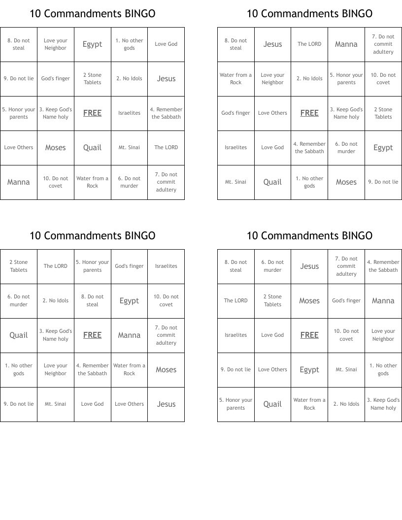 10 Commandments BINGO