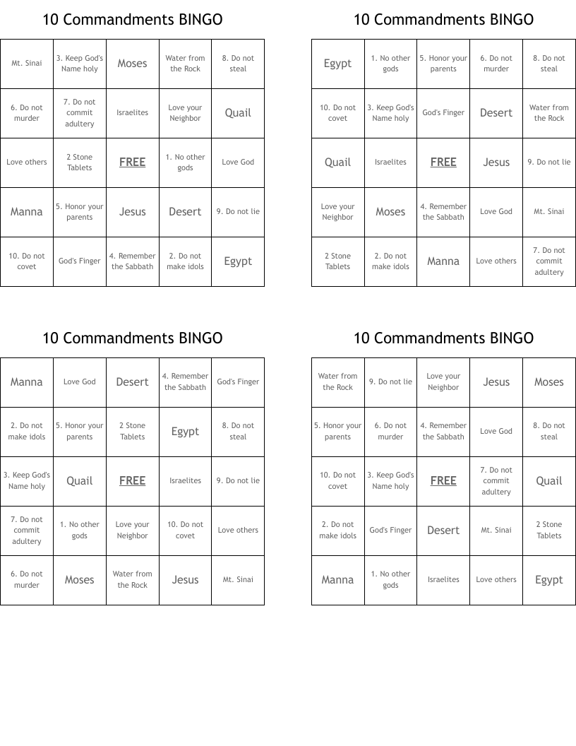 10 Commandments BINGO