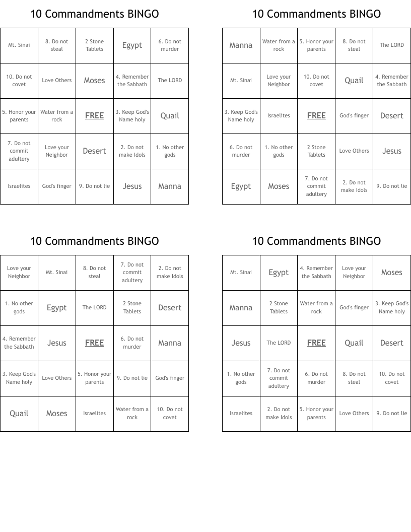 10 Commandments BINGO