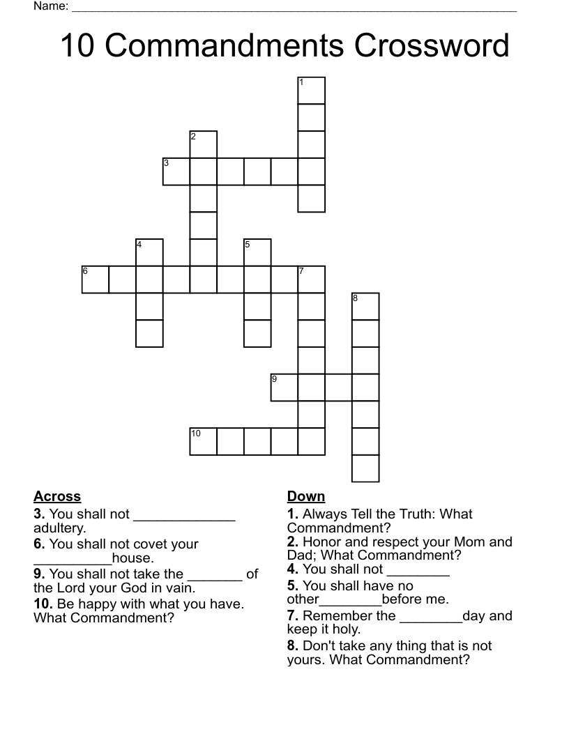 10 Commandments Crossword