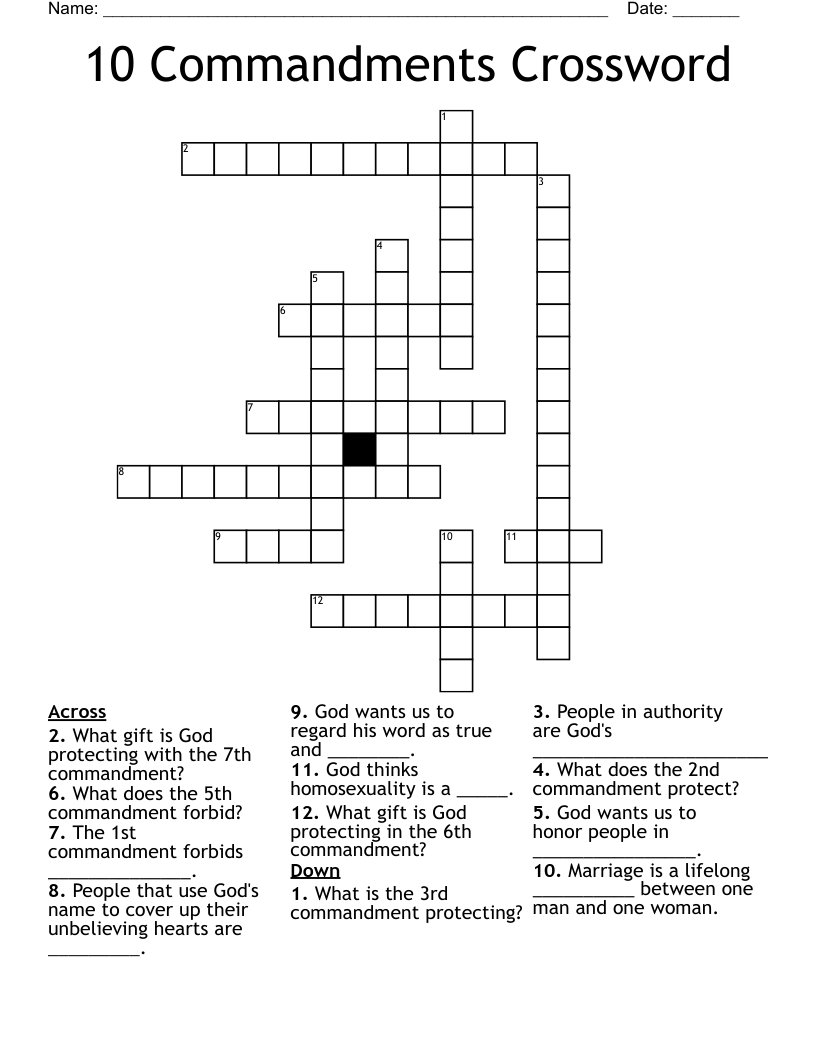 10 Commandments Crossword