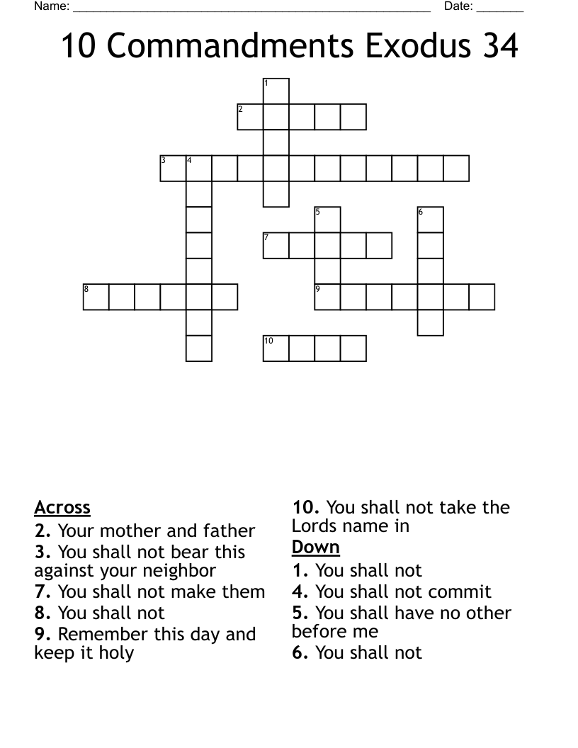10 Commandments Exodus 34 Crossword