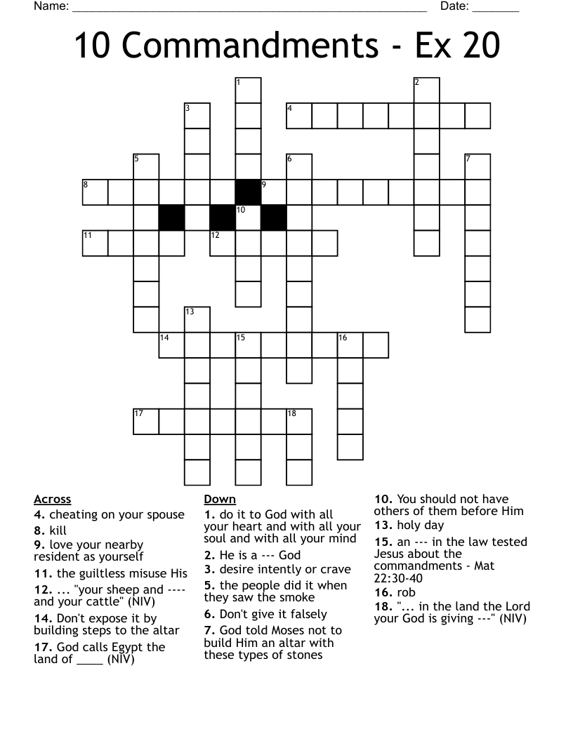 10 Commandments - Ex 20  Crossword
