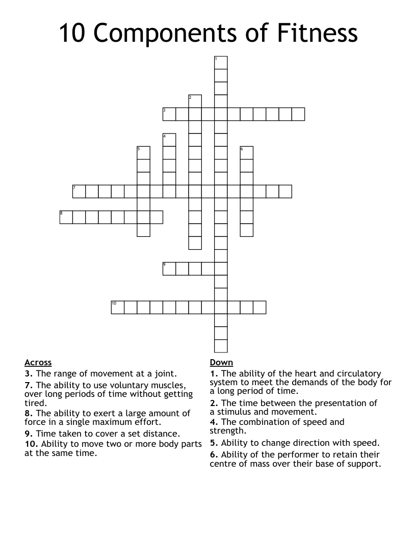 10 Components of Fitness Crossword