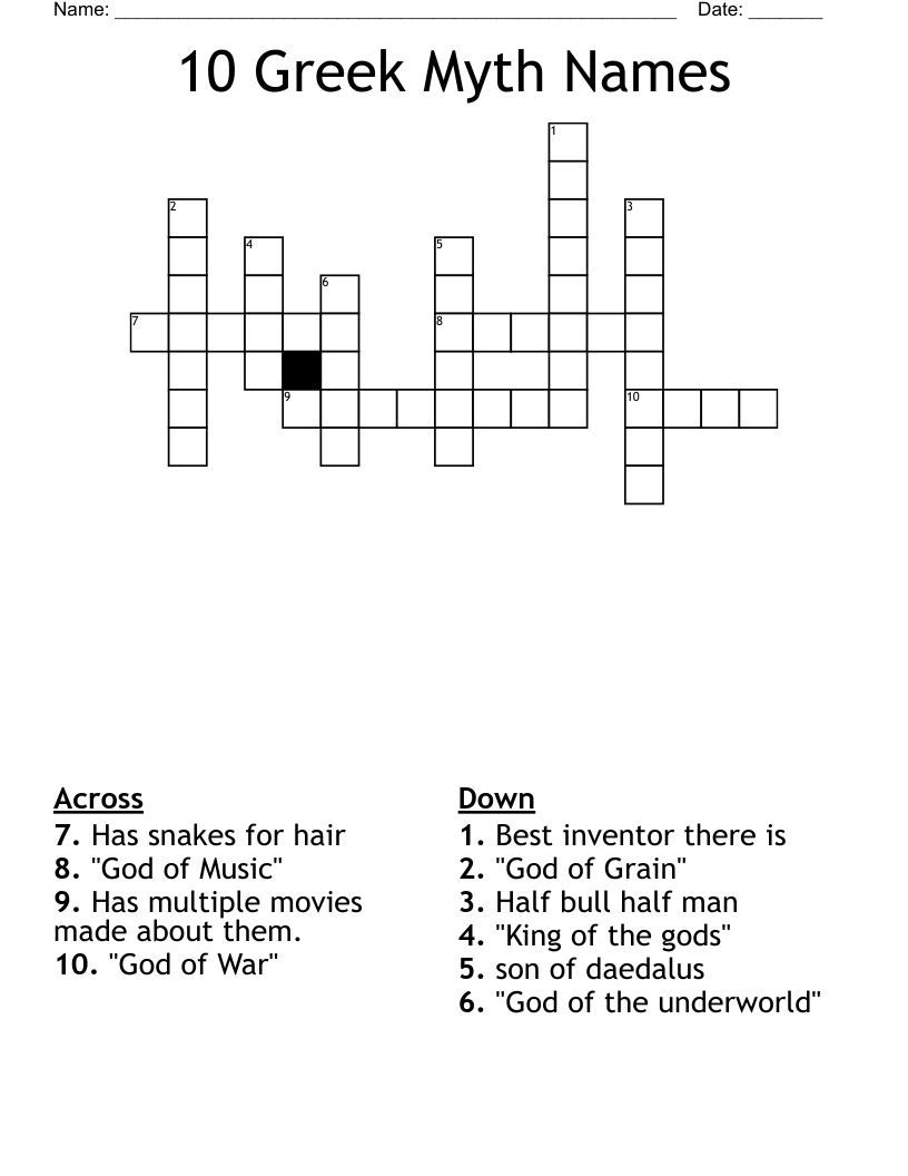 10 Greek Myth Names Crossword