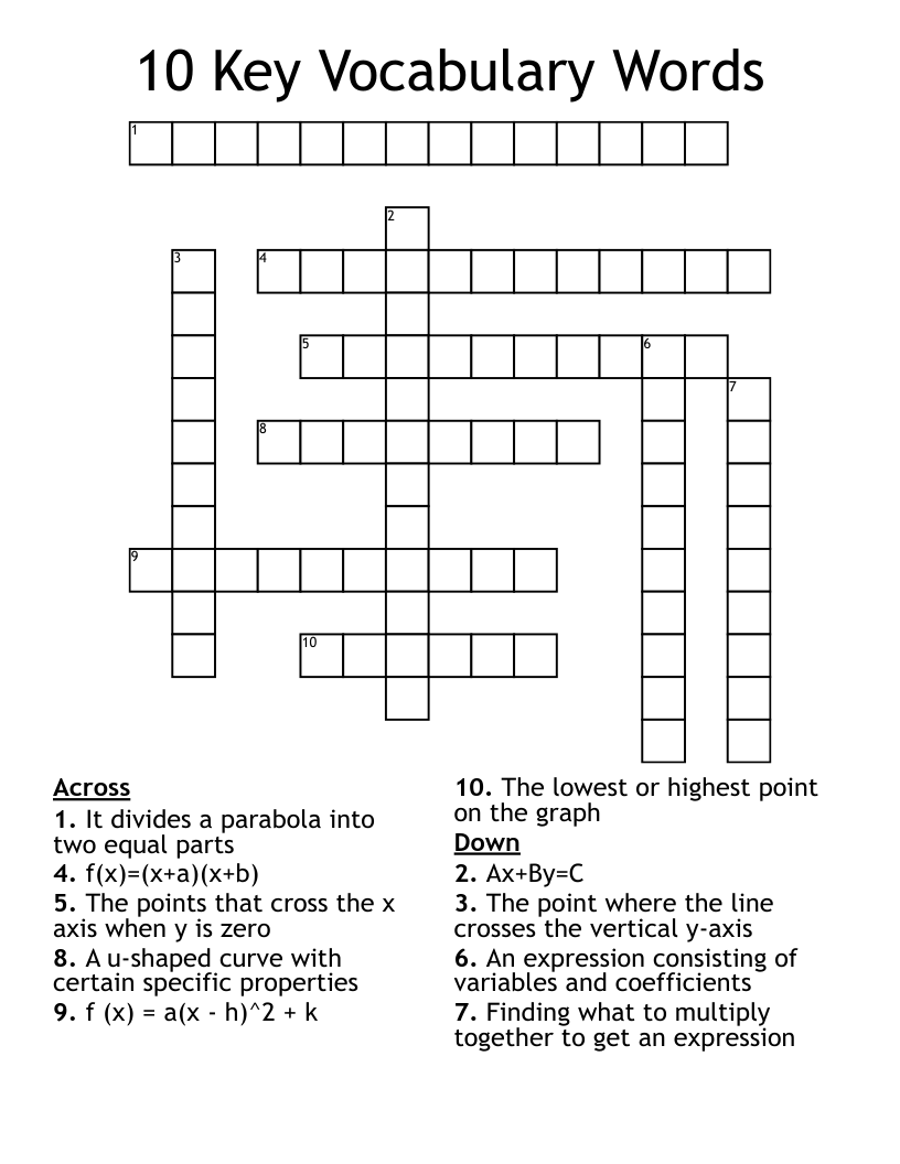 10 Key Vocabulary Words Crossword