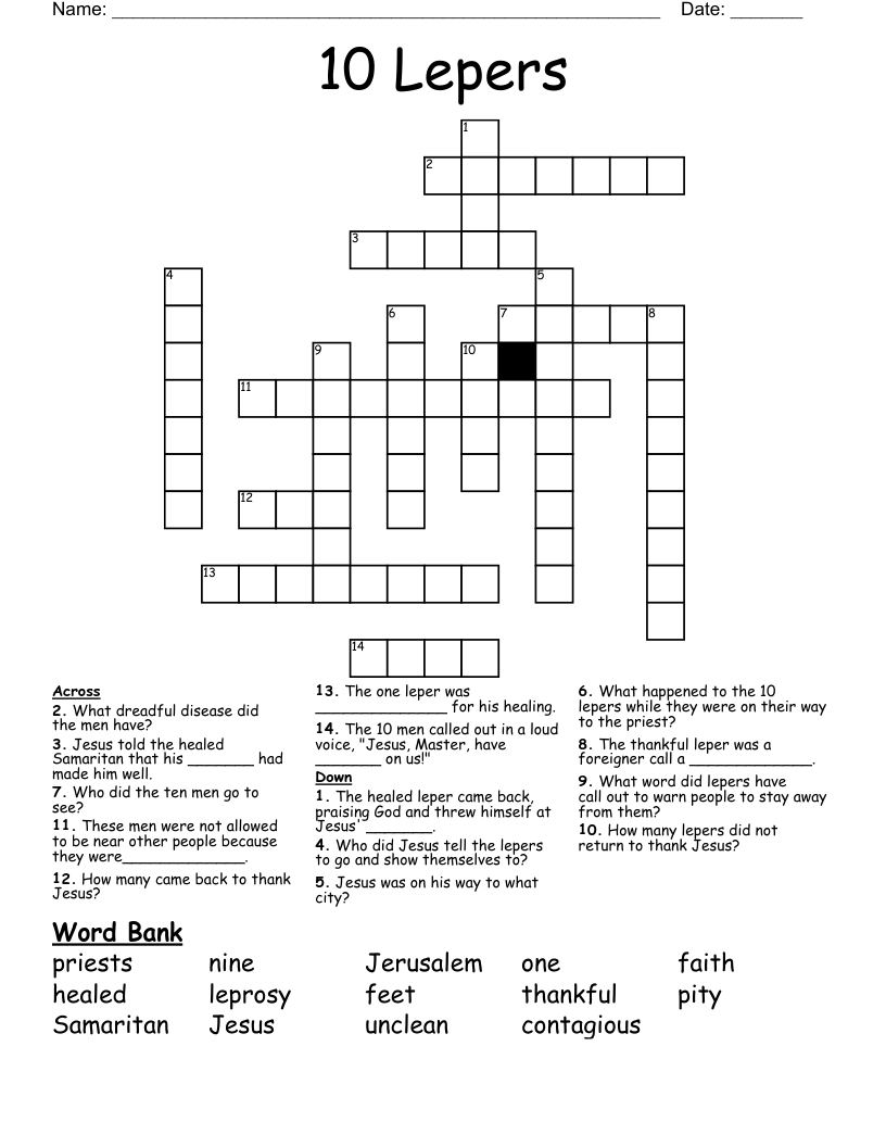 10 Lepers Crossword