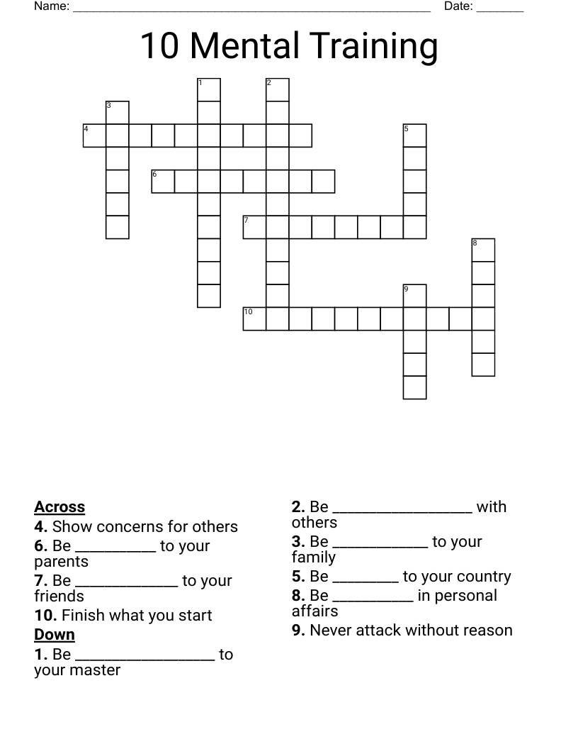 10 Mental Training Crossword