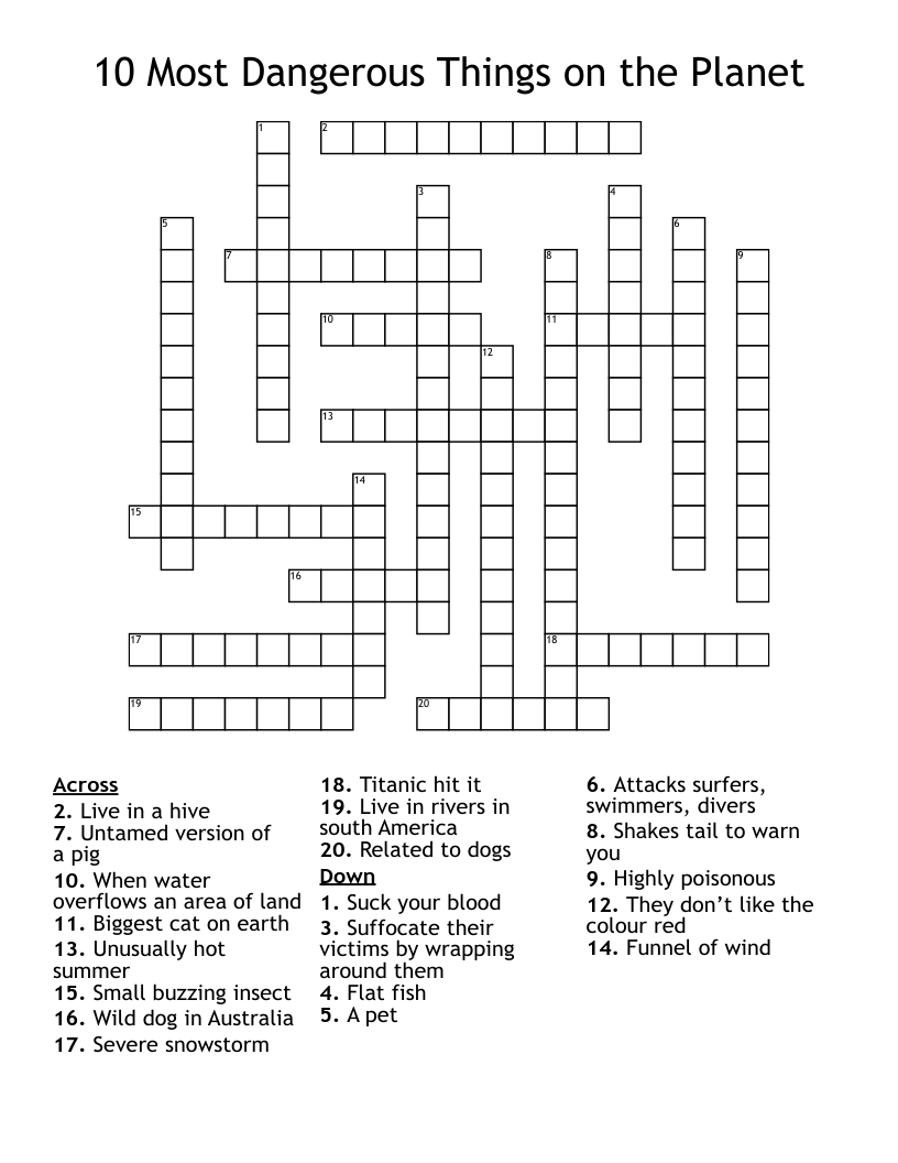 10 Most Dangerous Things on the Planet Crossword