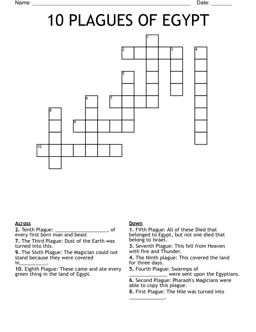 10 PLAGUES OF EGYPT Crossword
