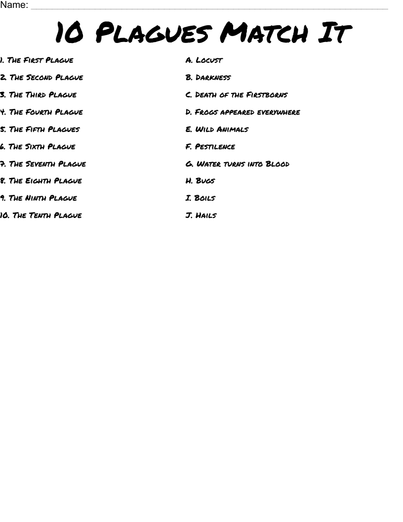 10 Plagues Match It Worksheet