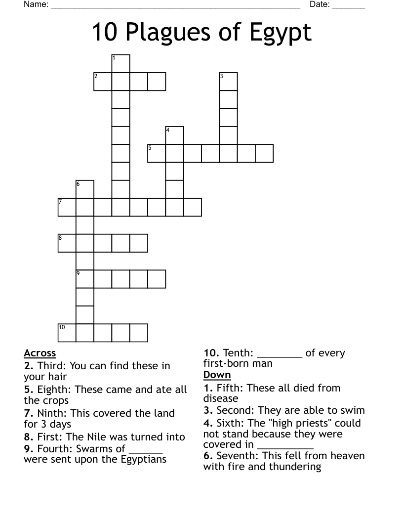 10 Plagues of Egypt Crossword