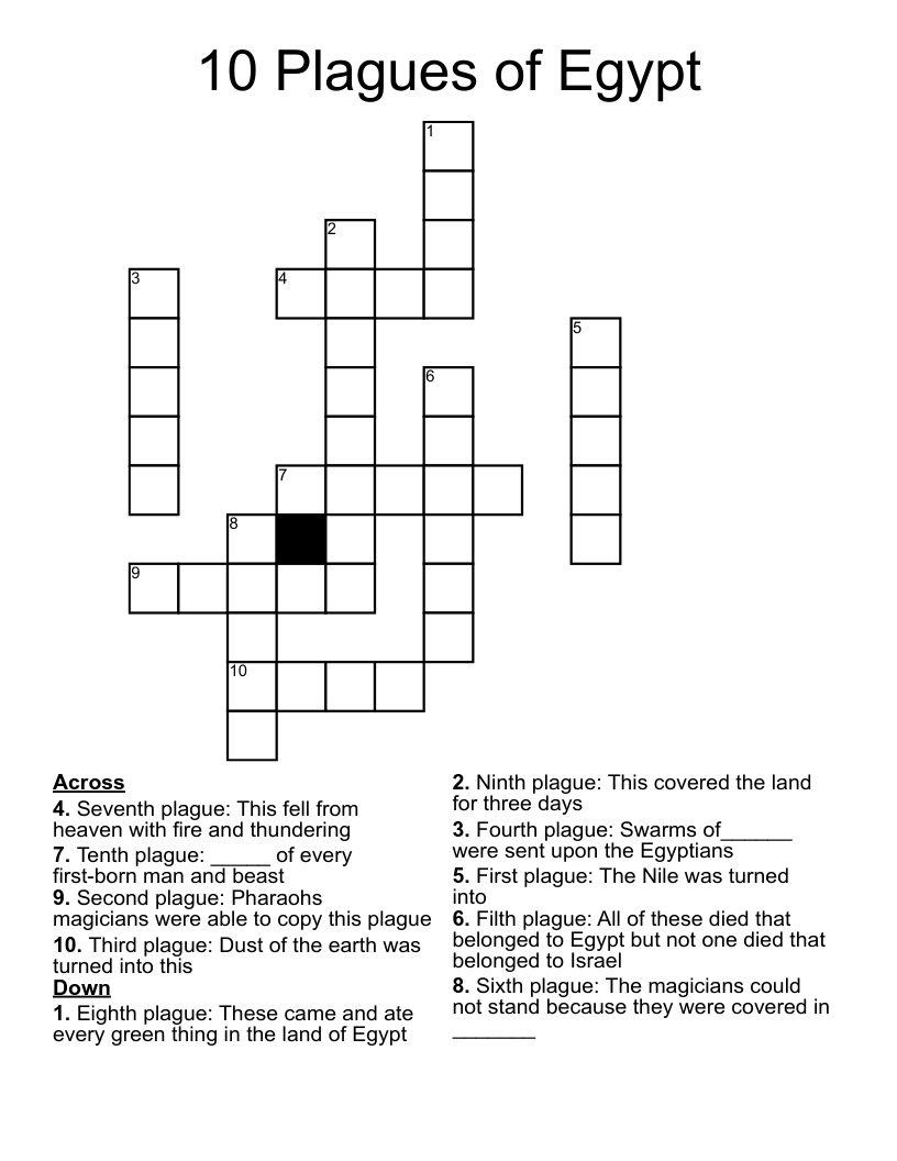 10 Plagues of Egypt Crossword