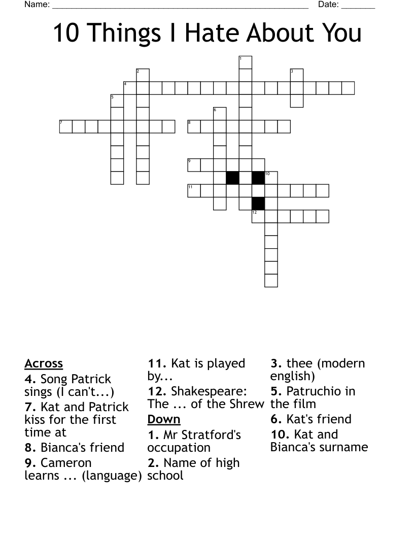 10 Things I Hate About You Crossword