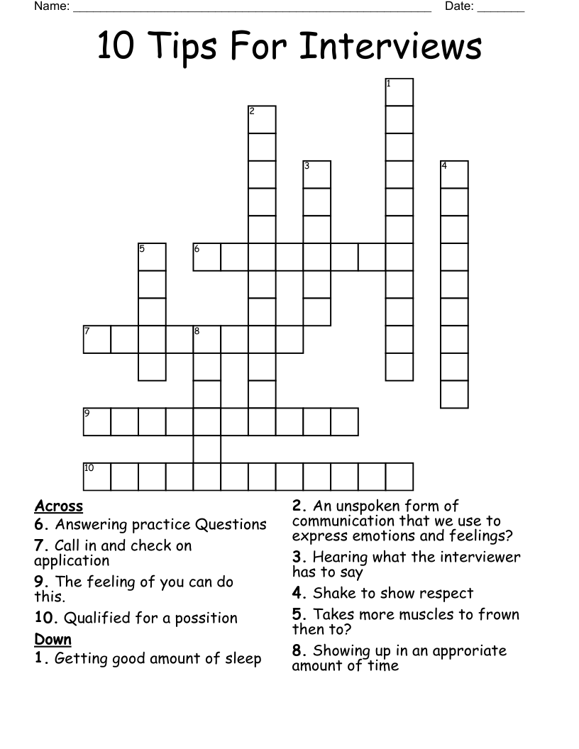 10 Tips For Interviews Crossword