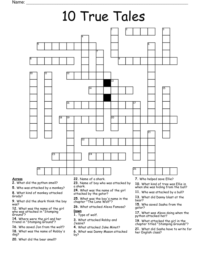 10 True Tales Crossword