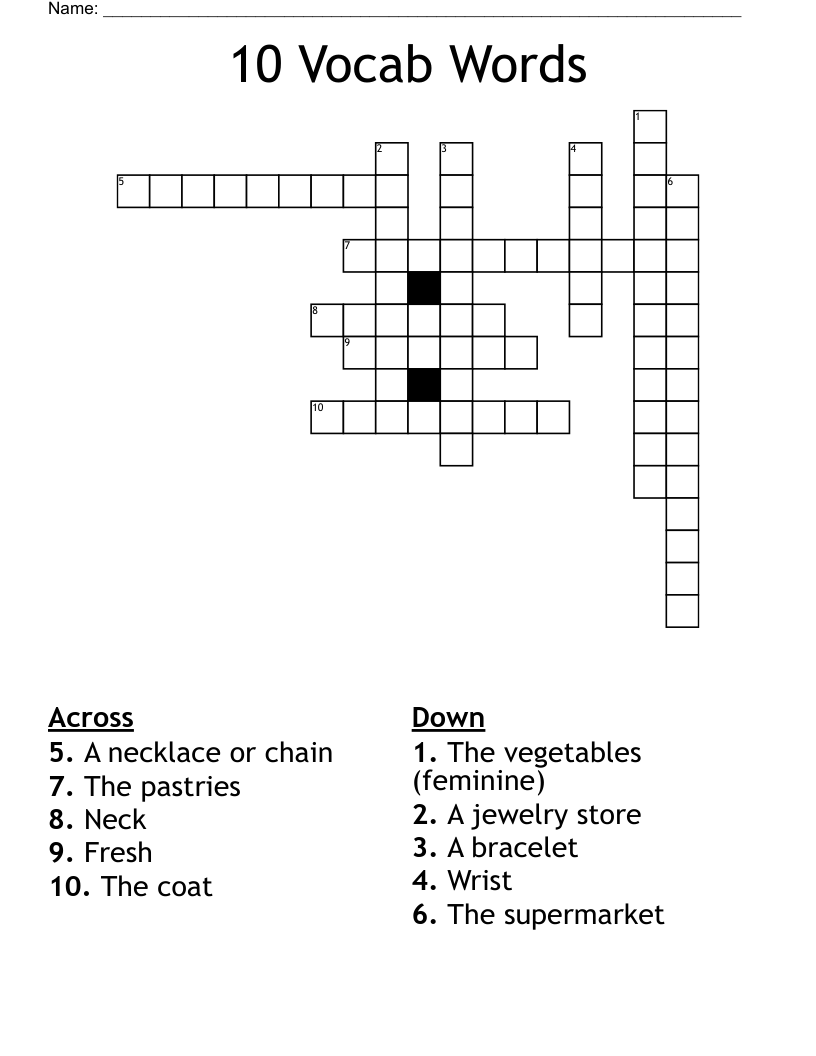 10 Vocab Words Crossword
