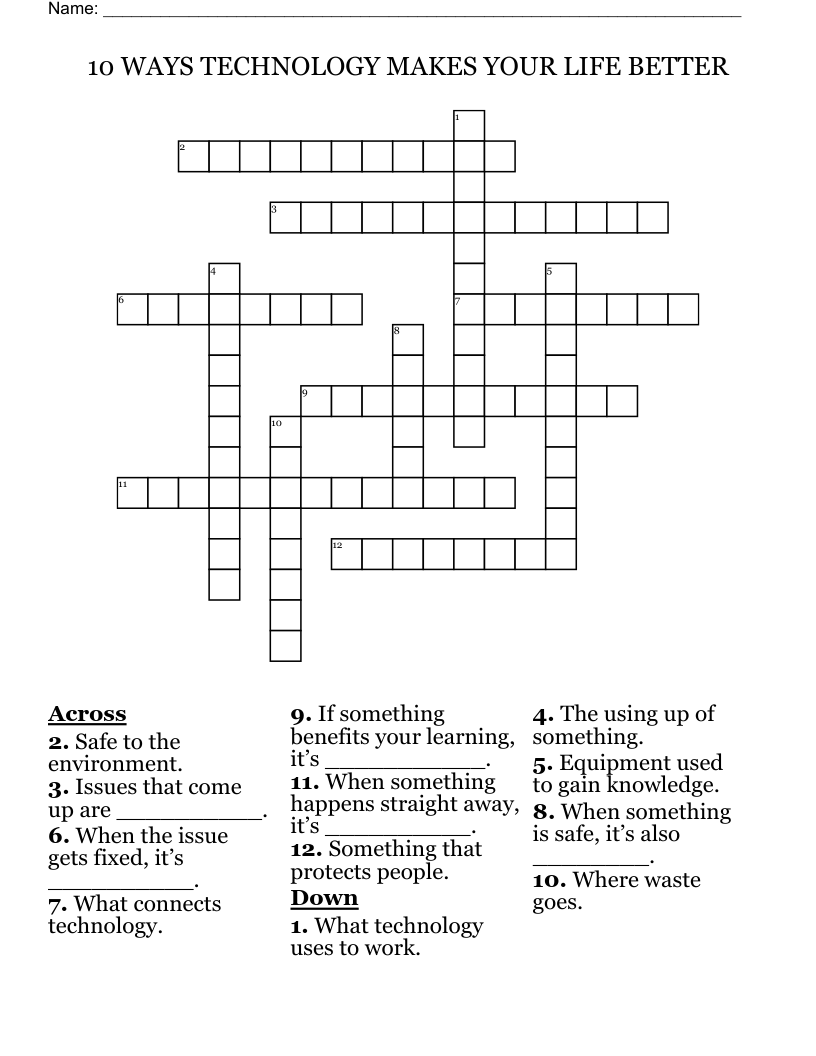 10 WAYS TECHNOLOGY MAKES YOUR LIFE BETTER  Crossword