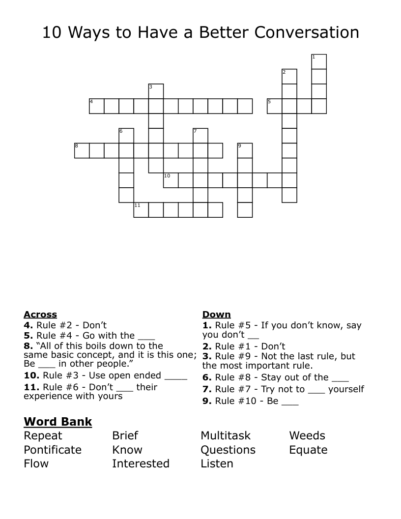 10 Ways to Have a Better Conversation Crossword