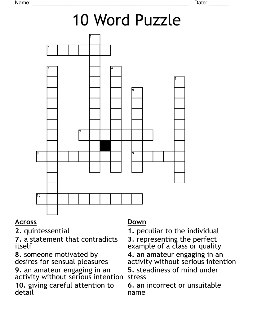 10 Word Puzzle Crossword