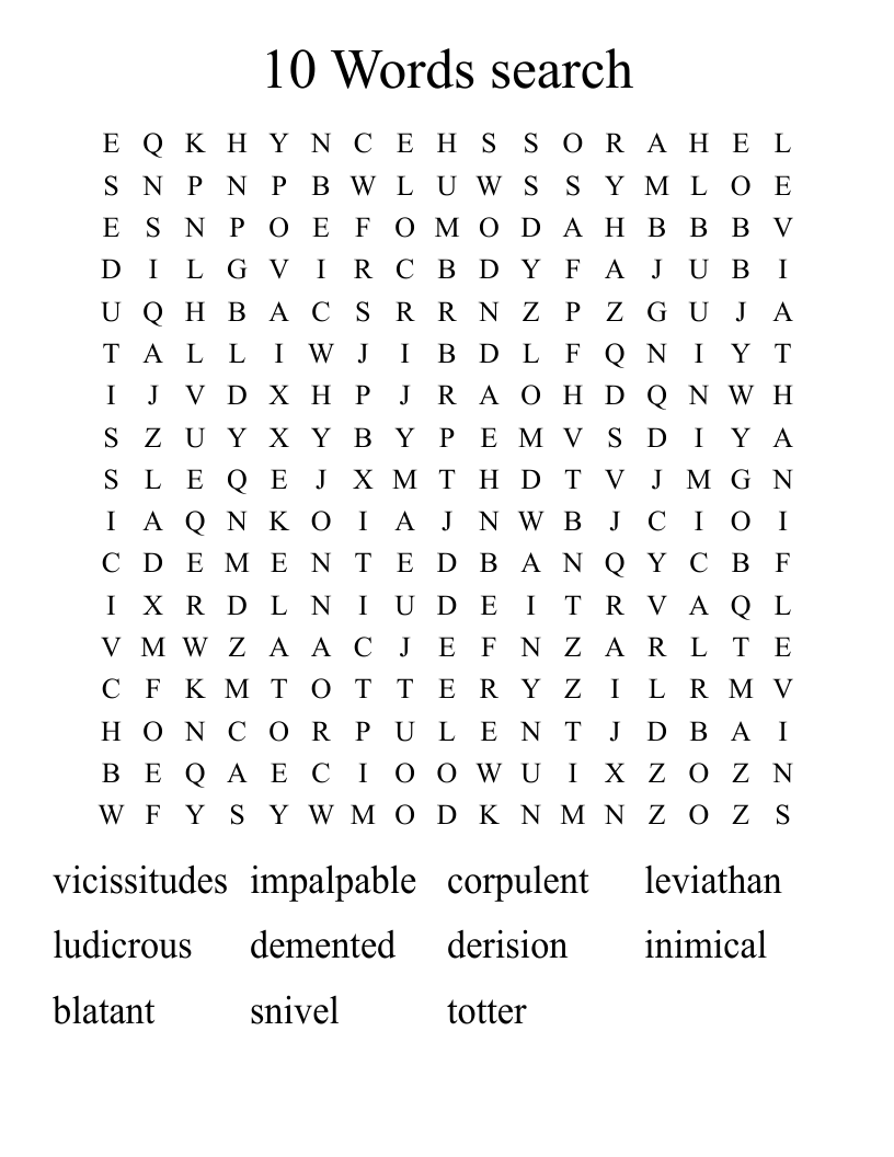 10 Words search Word Search