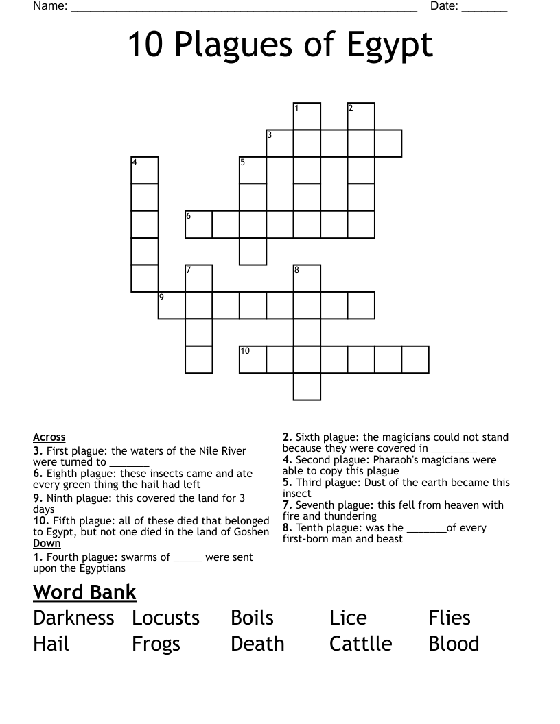 10  Plagues of Egypt Crossword