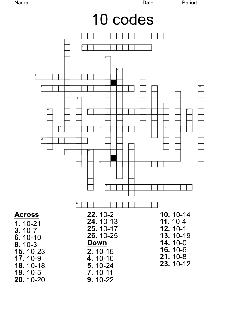 10 codes Crossword