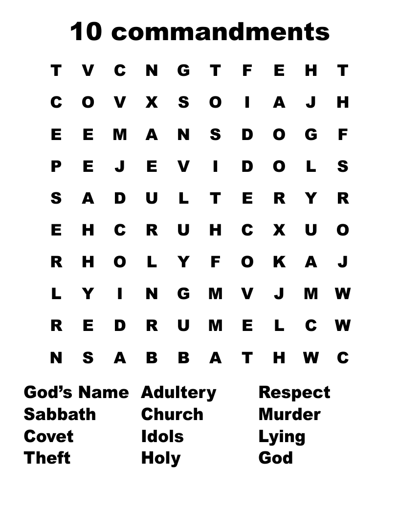 10 commandments Word Search