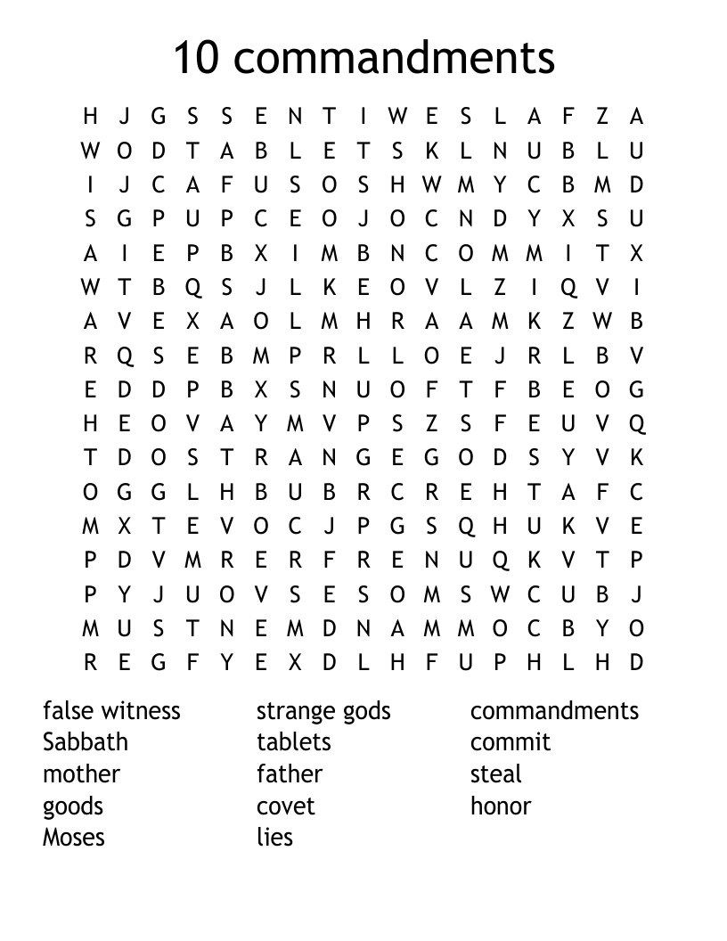 10 commandments Word Search