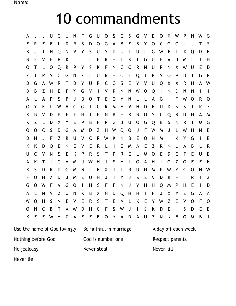 10 commandments Word Search