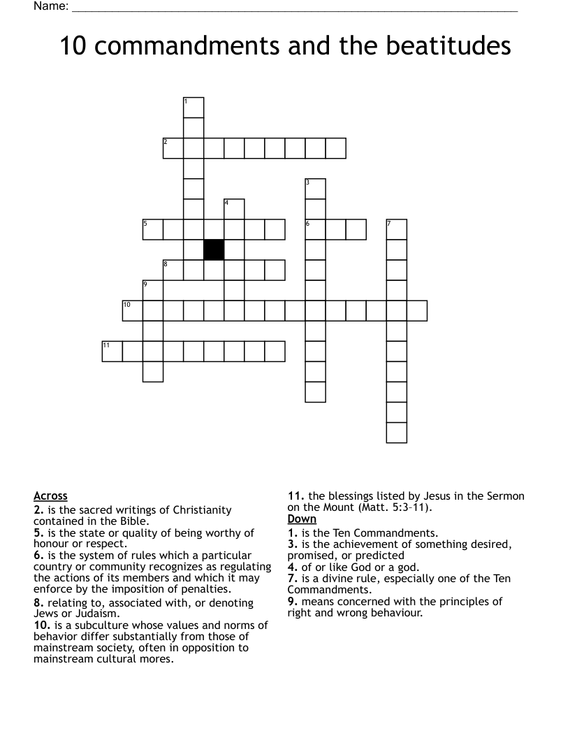 10 commandments and the beatitudes Crossword
