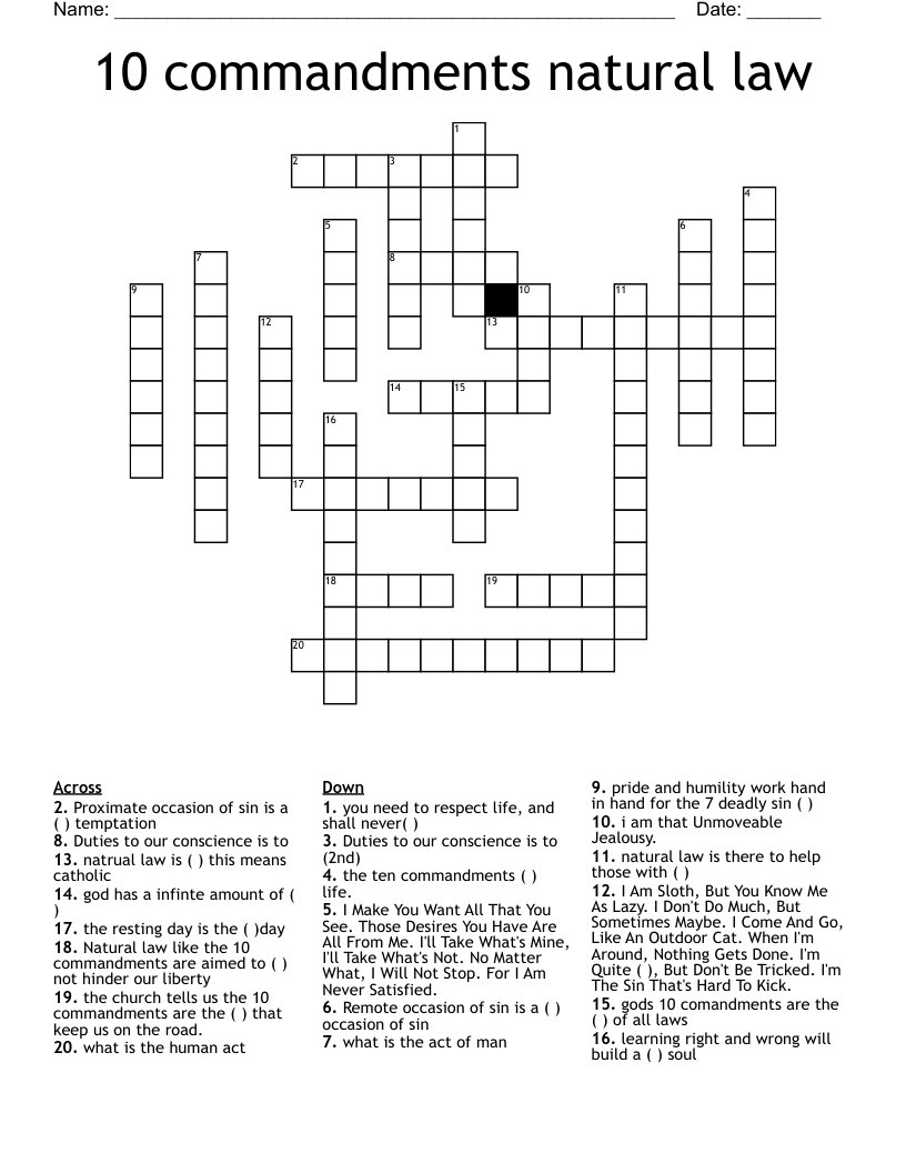 10 commandments natural law Crossword