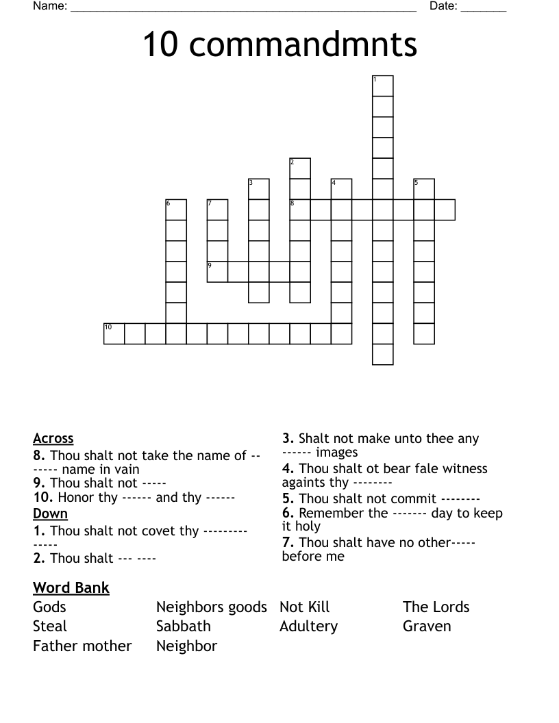 10 commandmnts  Crossword