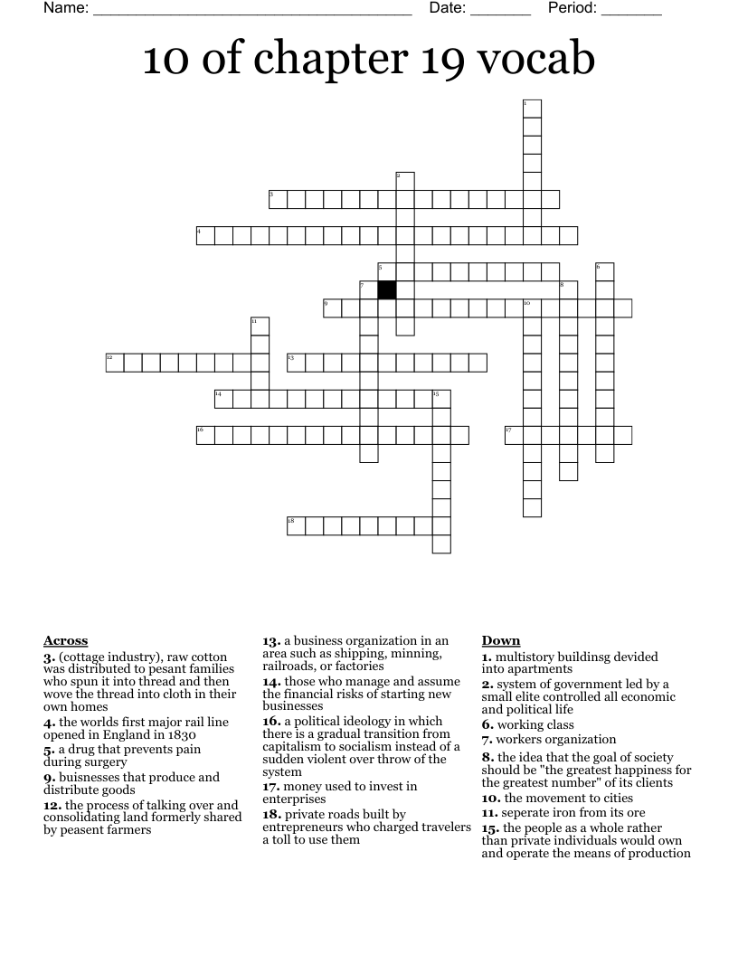 10 of chapter 19 vocab Crossword